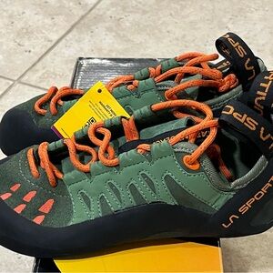 La Sportiva Olive and Orange Climbing Shoes